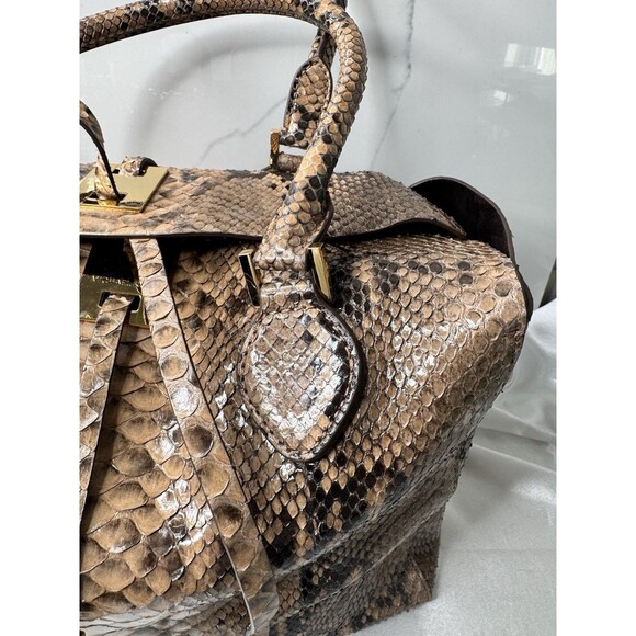 RARE 2015 Michael Kors Collection Brown Black Large Miranda Python Leather Tote - Picture 4 of 16